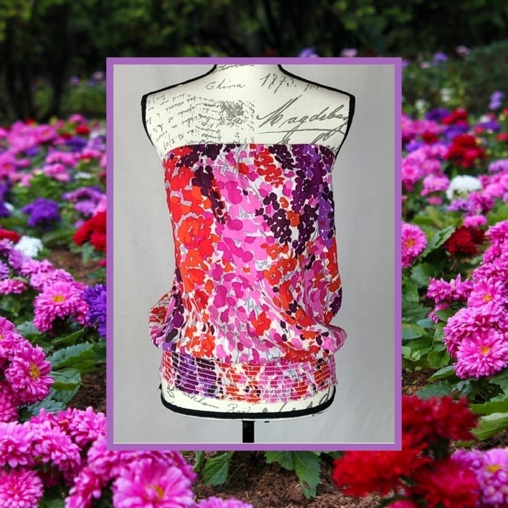 Tube Top Purple Pink Red Floral Vintage - Picture 5 of 5